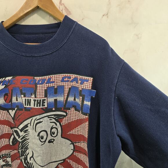 Vintage Sweatshirt Womens 3X Blue 90s Cat In The Hat Dr Suess Crewneck Pullover - Picture 10 of 11